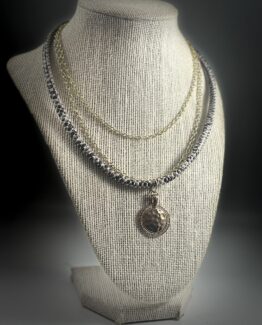 Gold chain and snake leather in layers Necklace